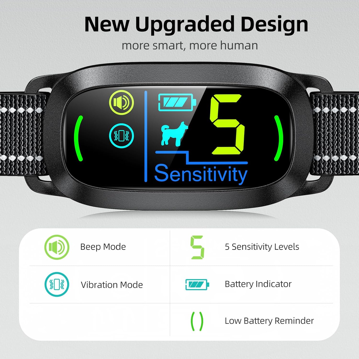 Rechargeable Smart Bark Collar – Adjustable Sensitivity, Beep & Vibration for Large, Medium, Small Dogs (Black)