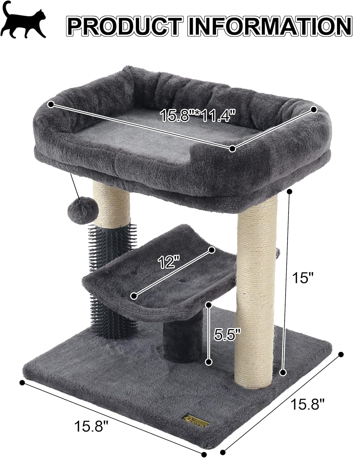 Cat Tree Tower – Cozy Perch, Scratching Post, Self-Groomer & Interactive Ball for Kittens and Indoor Cats