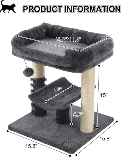 Cat Tree Tower – Cozy Perch, Scratching Post, Self-Groomer & Interactive Ball for Kittens and Indoor Cats