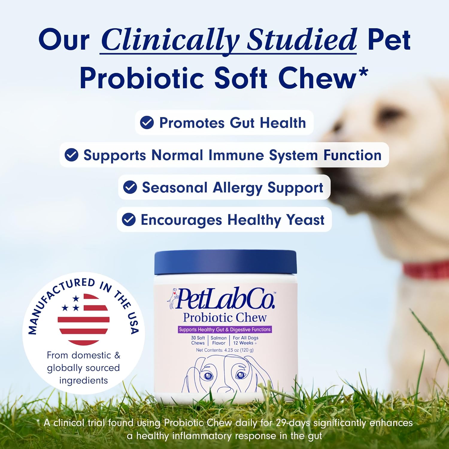 Dog Probiotics – Gut Health, Digestive Support & Allergy Relief, Salmon Flavor, 30 Soft Chews