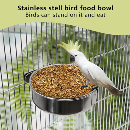 2-Pack Small Bird Food & Water Bowls – Stainless Steel with Clamp Holder for Parrots, Cockatiels, Lovebirds & More