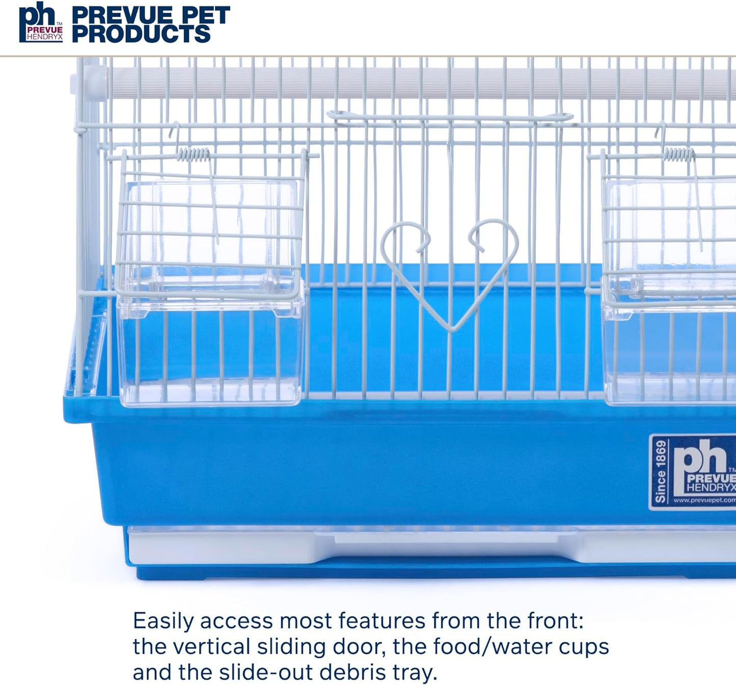 Flat-Top Bird Cage for Parakeets & Small Birds – White Wire, Blue Base, Removable Tray