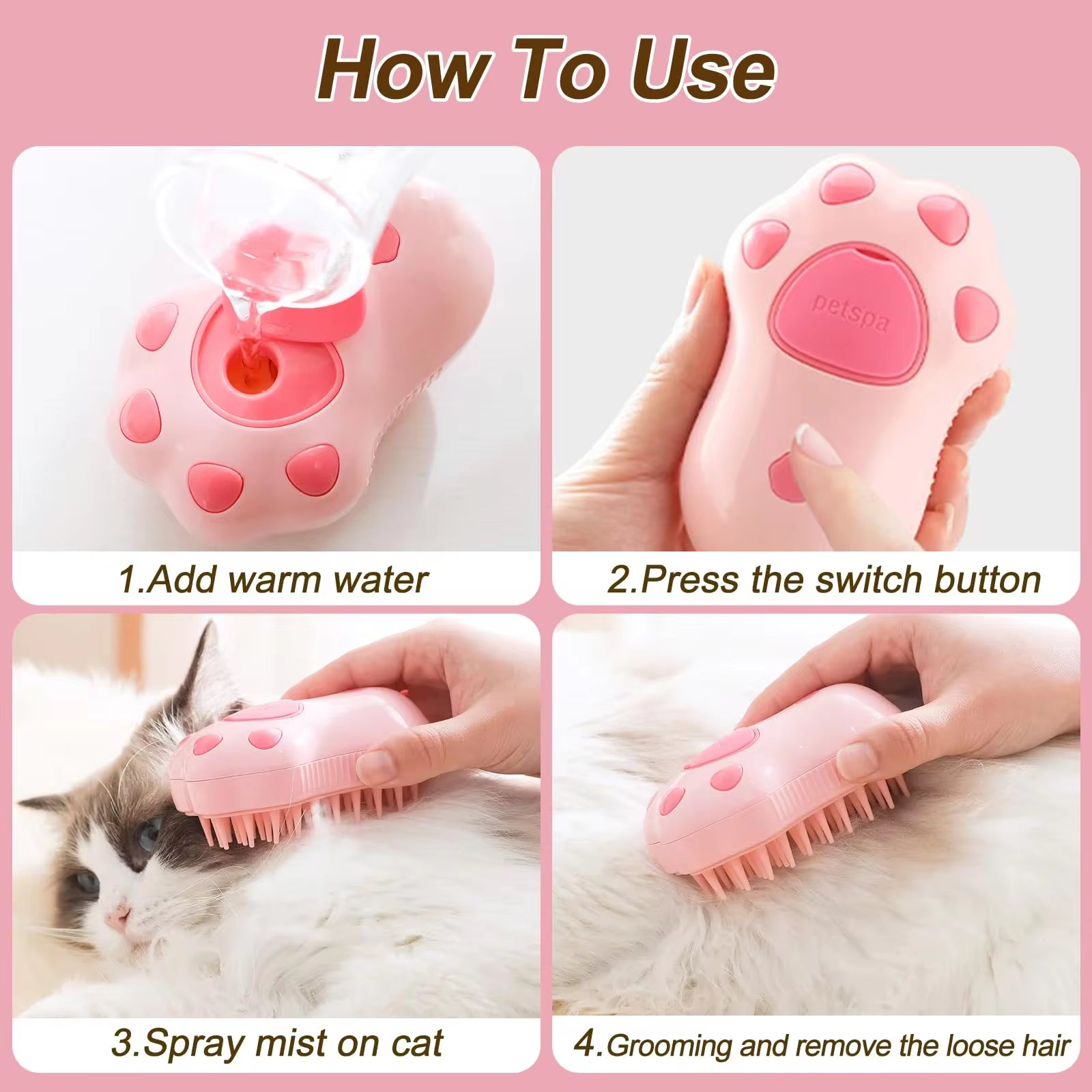 3-in-1 Electric Pet Brush – Steam, Spray, and Massage Comb for Cats & Dogs