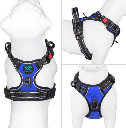 Reflective No-Pull Dog Harness for Small Dogs – Adjustable Front-Clip Vest with Handle, 2 Metal Rings & 3 Buckles, Easy On/Off (XL, Royal Blue)