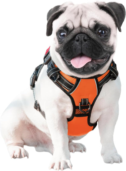 Reflective No-Pull Dog Harness for Small Dogs – Adjustable Front-Clip Vest with Handle, 2 Metal Rings & 3 Buckles, Easy On/Off (S, Orange)