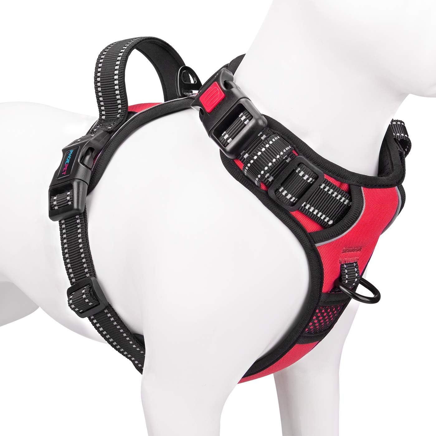 Reflective No-Pull Dog Harness for Small Dogs – Adjustable Front-Clip Vest with Handle, 2 Metal Rings & 3 Buckles, Easy On/Off (XS, Red)