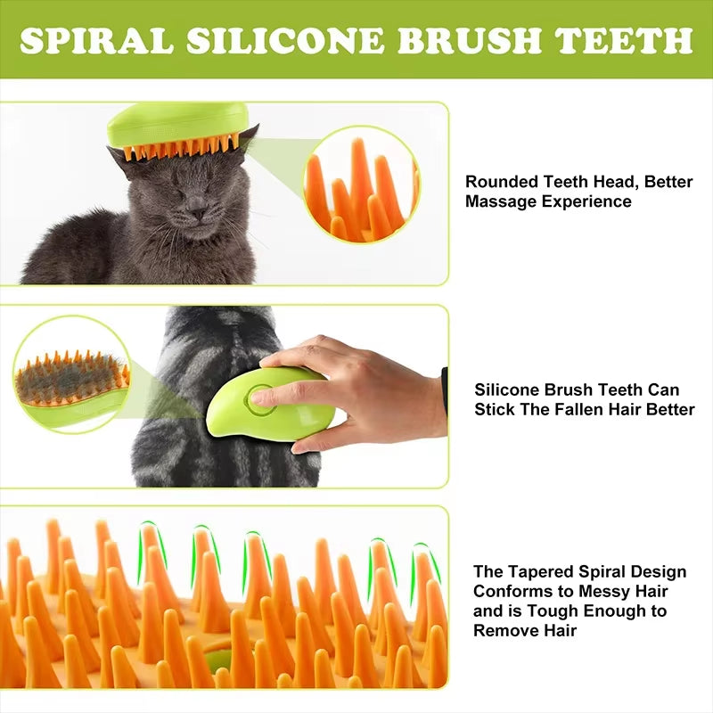 Electric Pet Grooming Brush with Water Spray – Soft Silicone Comb for Cats & Dogs, Perfect for Bathing & Hair Removal