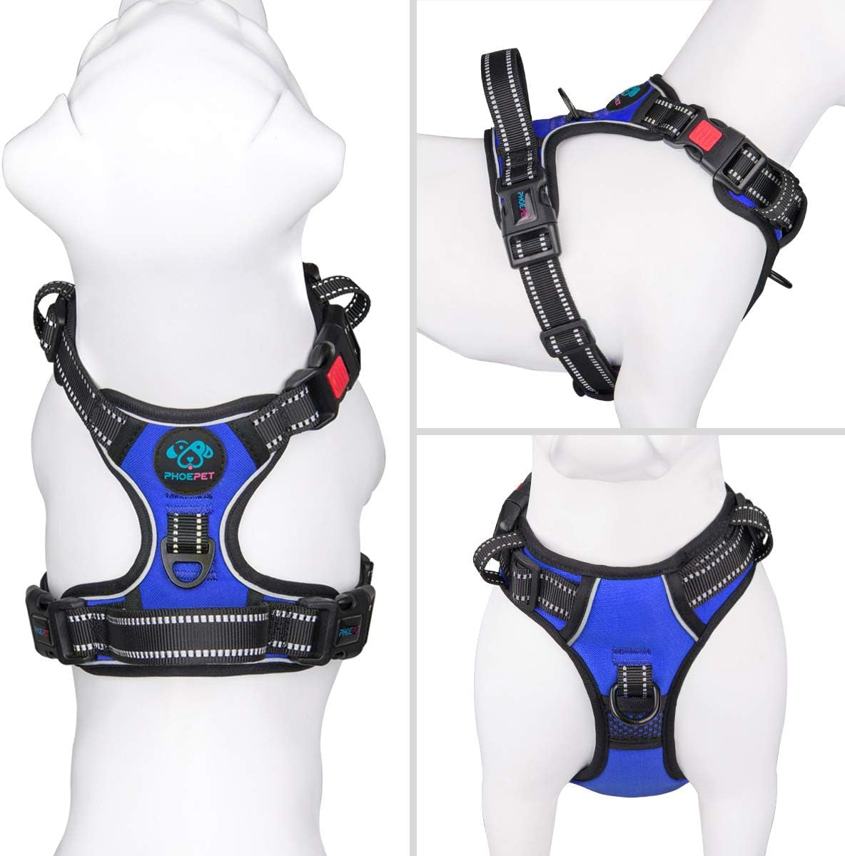 Reflective No-Pull Dog Harness for Small Dogs – Adjustable Front-Clip Vest with Handle, 2 Metal Rings & 3 Buckles, Easy On/Off (XS, Royal Blue)