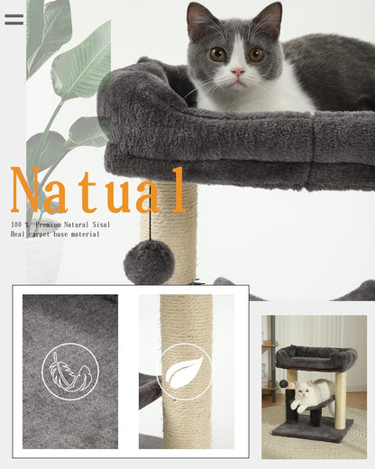 Cat Tree Tower – Cozy Perch, Scratching Post, Self-Groomer & Interactive Ball for Kittens and Indoor Cats