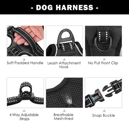 Reflective No-Pull Dog Harness for Small Dogs – Adjustable Front-Clip Vest with Handle, 2 Metal Rings & 3 Buckles, Easy On/Off (S, Black)