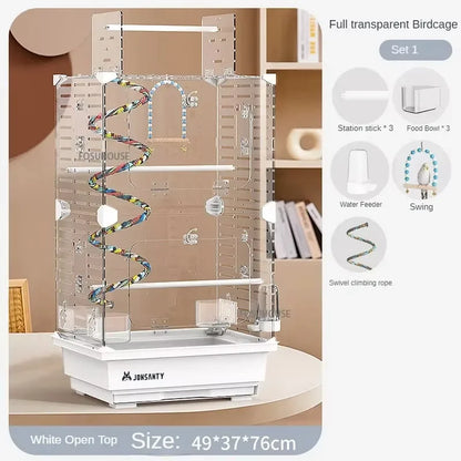 Large Transparent Acrylic Bird Cage – Luxury Splash-Proof & Breathable Design for Parrots, Budgies, & Cockatiels