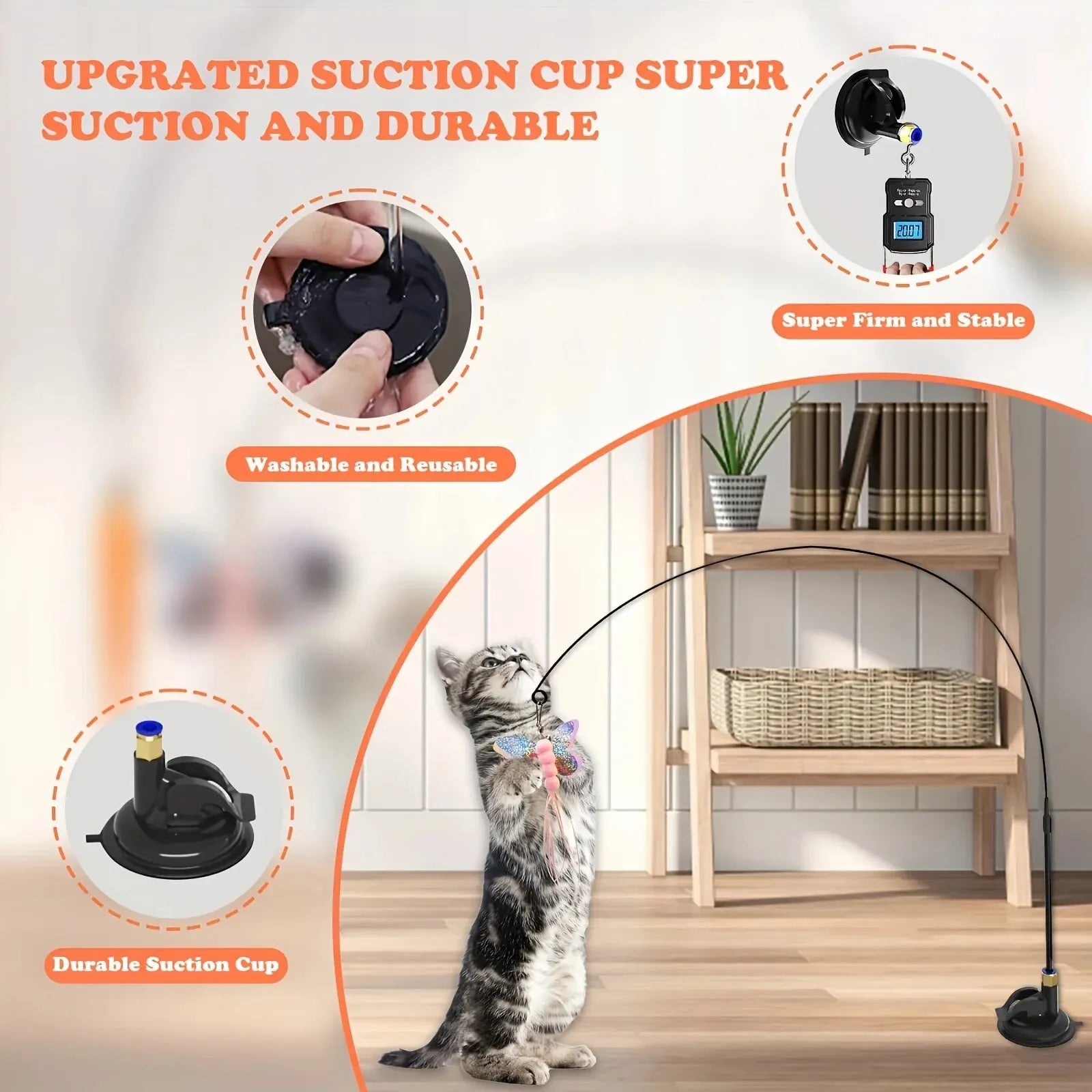 Interactive Cat Teaser Toy – Bell, Feather Wand & Suction Cup Pole for Playtime Fun