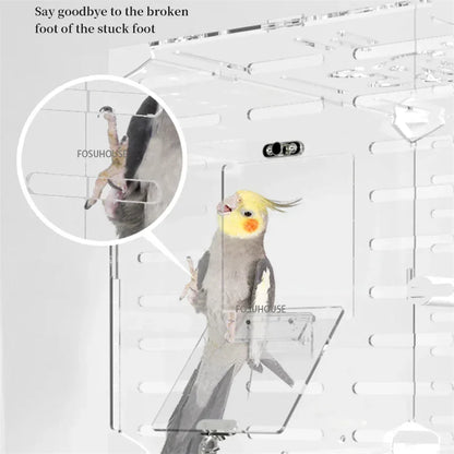 Large Transparent Acrylic Bird Cage – Luxury Splash-Proof & Breathable Design for Parrots, Budgies, & Cockatiels