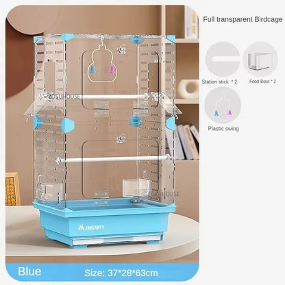 Large Transparent Acrylic Bird Cage – Luxury Splash-Proof & Breathable Design for Parrots, Budgies, & Cockatiels