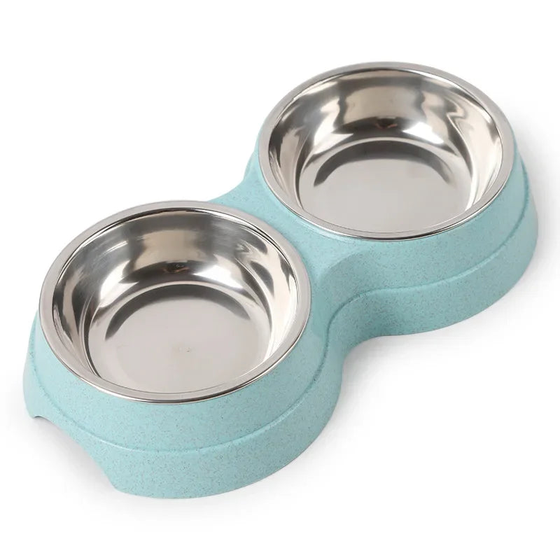 Stainless Steel Double Pet Bowls – Food & Water Feeder for Dogs & Cats