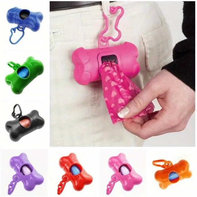 Colorful Bone-Shaped Dog Poop Bag Dispenser – Portable Waste Holder with Bags for Walks & Training