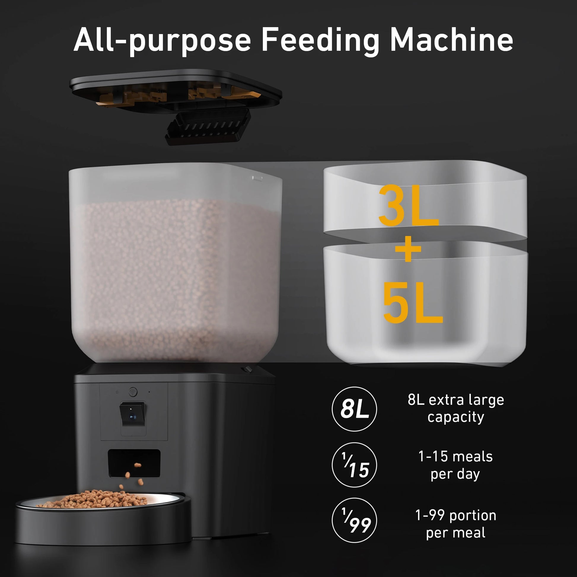 8L Smart Automatic Pet Feeder – 1080P Camera, 5G WiFi, Tuya App Control, Voice Recorder, and Timed Food Dispenser for Cats & Dogs