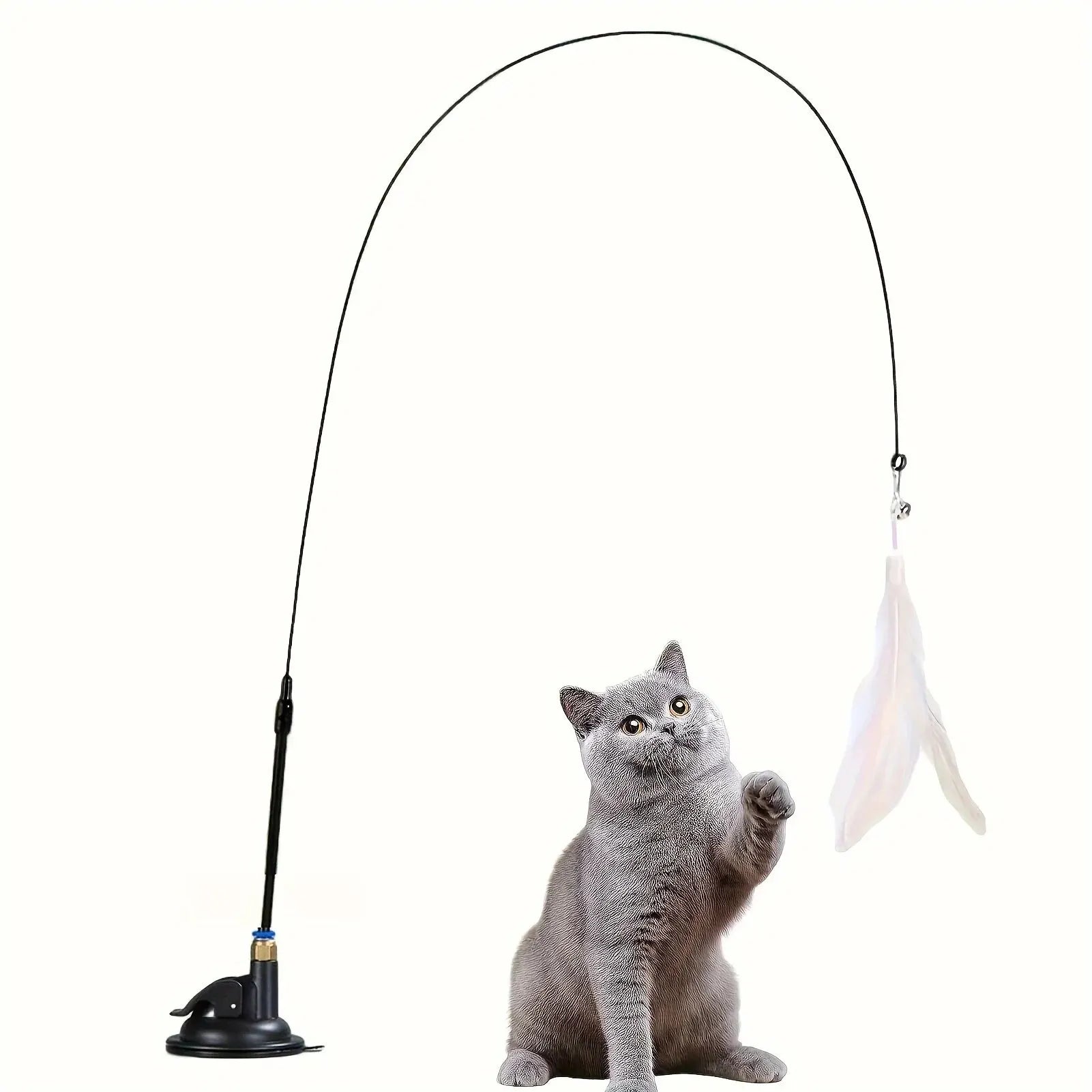 Interactive Cat Teaser Toy – Bell, Feather Wand & Suction Cup Pole for Playtime Fun