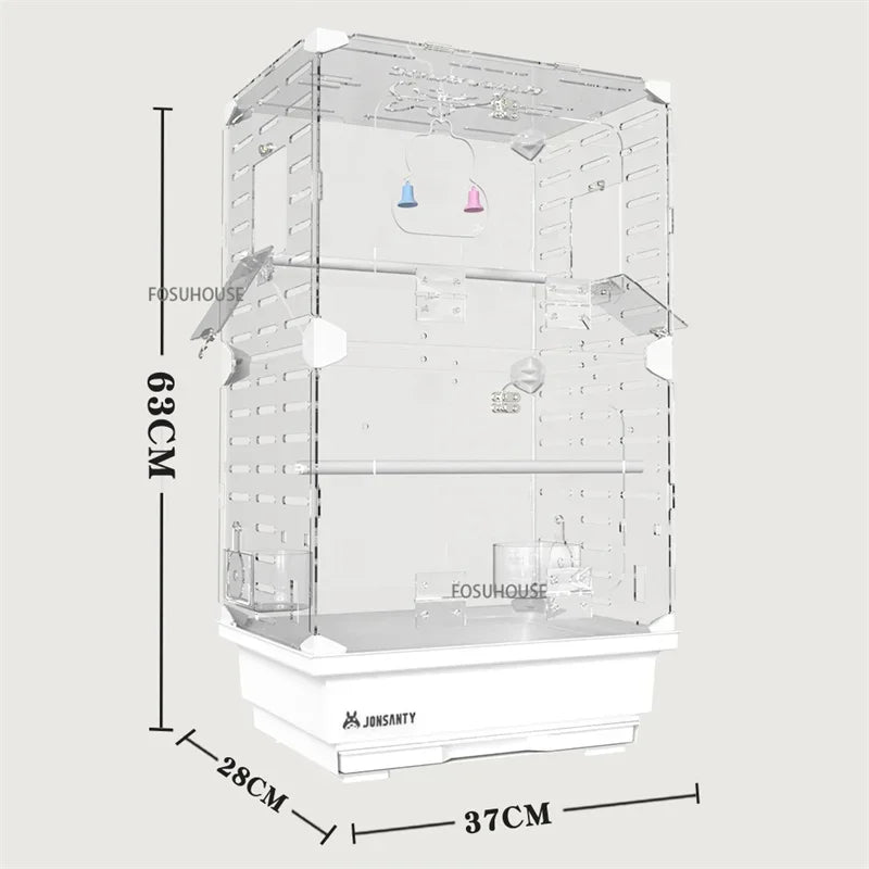 Large Transparent Acrylic Bird Cage – Luxury Splash-Proof & Breathable Design for Parrots, Budgies, & Cockatiels