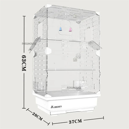 Large Transparent Acrylic Bird Cage – Luxury Splash-Proof & Breathable Design for Parrots, Budgies, & Cockatiels