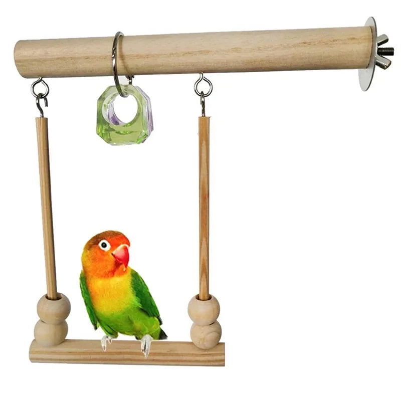 8-Piece Parrot Toy Set – Wooden Bite Toys, Swing, Ball, Bell, and Training Accessories for Birds