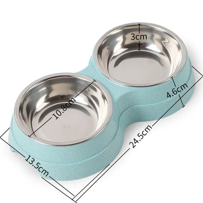 Stainless Steel Double Pet Bowls – Food & Water Feeder for Dogs & Cats