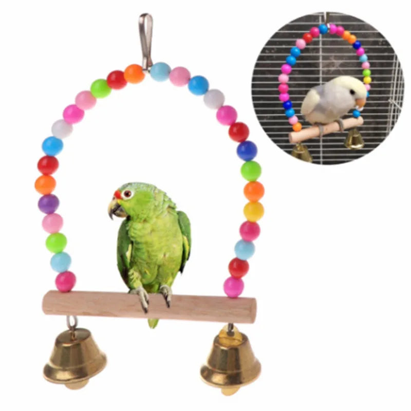 8-Piece Parrot Toy Set – Wooden Bite Toys, Swing, Ball, Bell, and Training Accessories for Birds