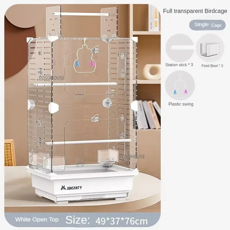 Large Transparent Acrylic Bird Cage – Luxury Splash-Proof & Breathable Design for Parrots, Budgies, & Cockatiels