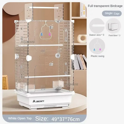 Large Transparent Acrylic Bird Cage – Luxury Splash-Proof & Breathable Design for Parrots, Budgies, & Cockatiels