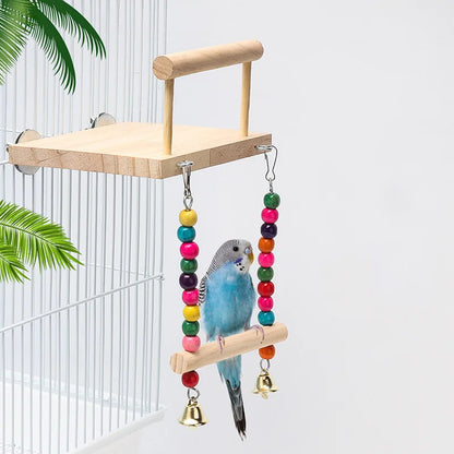 8-Piece Parrot Toy Set – Wooden Bite Toys, Swing, Ball, Bell, and Training Accessories for Birds