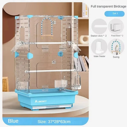 Large Transparent Acrylic Bird Cage – Luxury Splash-Proof & Breathable Design for Parrots, Budgies, & Cockatiels