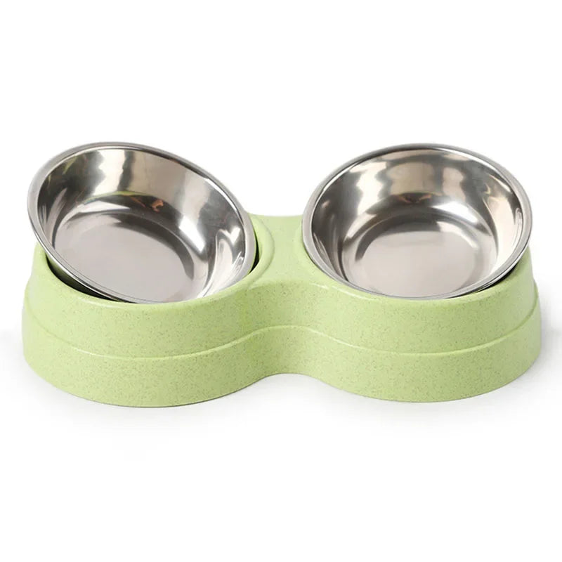 Stainless Steel Double Pet Bowls – Food & Water Feeder for Dogs & Cats