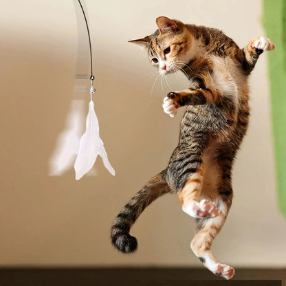 Interactive Cat Teaser Toy – Bell, Feather Wand & Suction Cup Pole for Playtime Fun