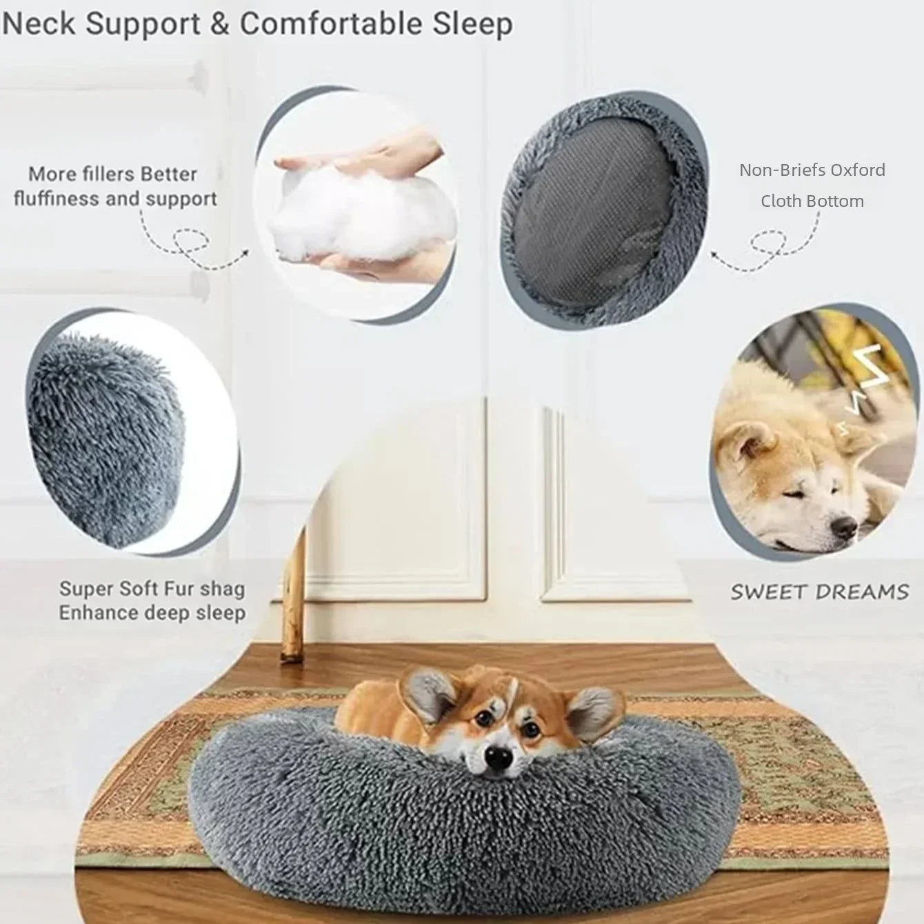 Soft Plush Round Cat & Dog Bed – Cozy Pet Basket, Cushion, and Sleeping Sofa for Cats & Small Dogs