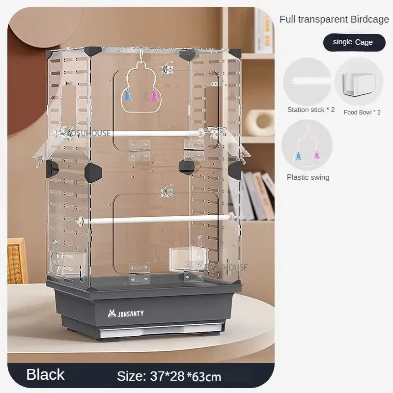 Large Transparent Acrylic Bird Cage – Luxury Splash-Proof & Breathable Design for Parrots, Budgies, & Cockatiels