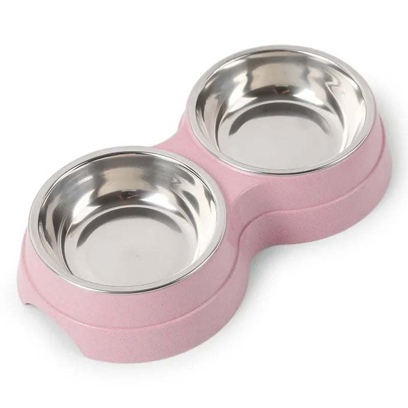 Stainless Steel Double Pet Bowls – Food & Water Feeder for Dogs & Cats