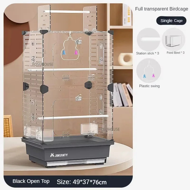 Large Transparent Acrylic Bird Cage – Luxury Splash-Proof & Breathable Design for Parrots, Budgies, & Cockatiels