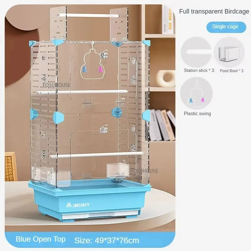 Large Transparent Acrylic Bird Cage – Luxury Splash-Proof & Breathable Design for Parrots, Budgies, & Cockatiels