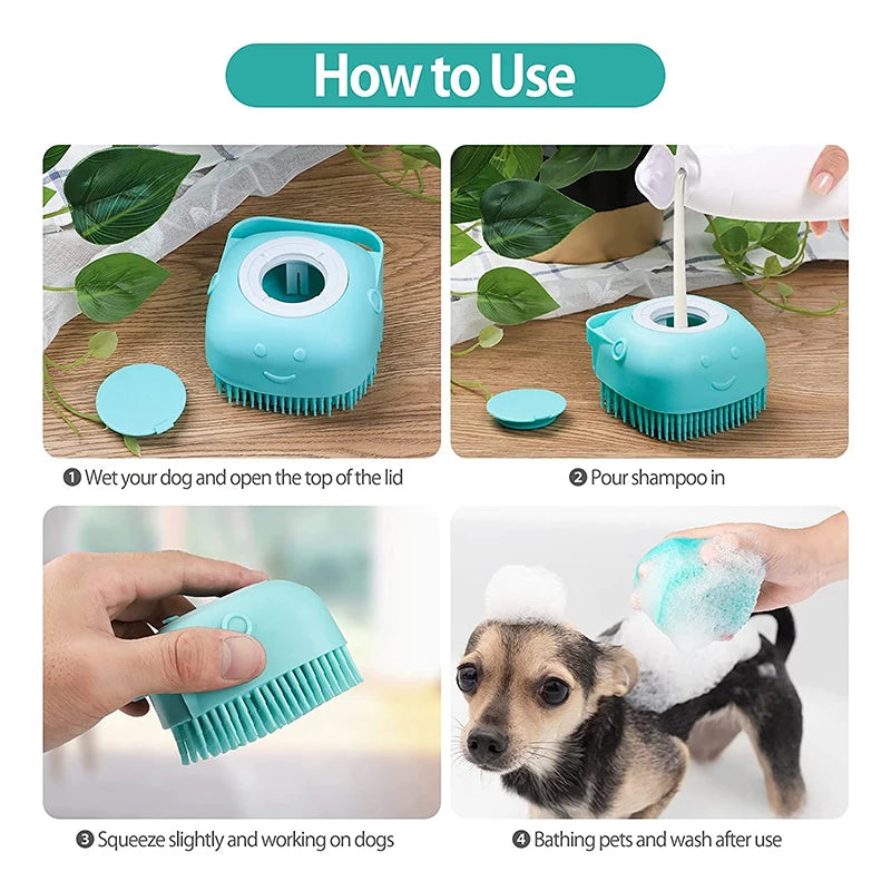 Silicone Bath & Massage Gloves for Dogs & Cats – Grooming Tool with Shampoo Dispenser