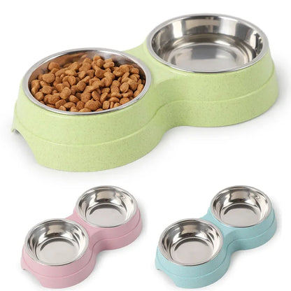 Stainless Steel Double Pet Bowls – Food & Water Feeder for Dogs & Cats