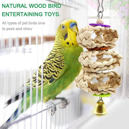 8-Piece Parrot Toy Set – Wooden Bite Toys, Swing, Ball, Bell, and Training Accessories for Birds