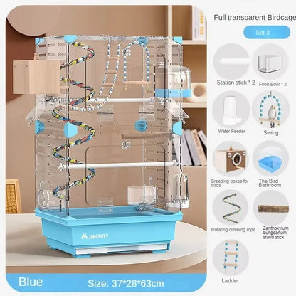 Large Transparent Acrylic Bird Cage – Luxury Splash-Proof & Breathable Design for Parrots, Budgies, & Cockatiels