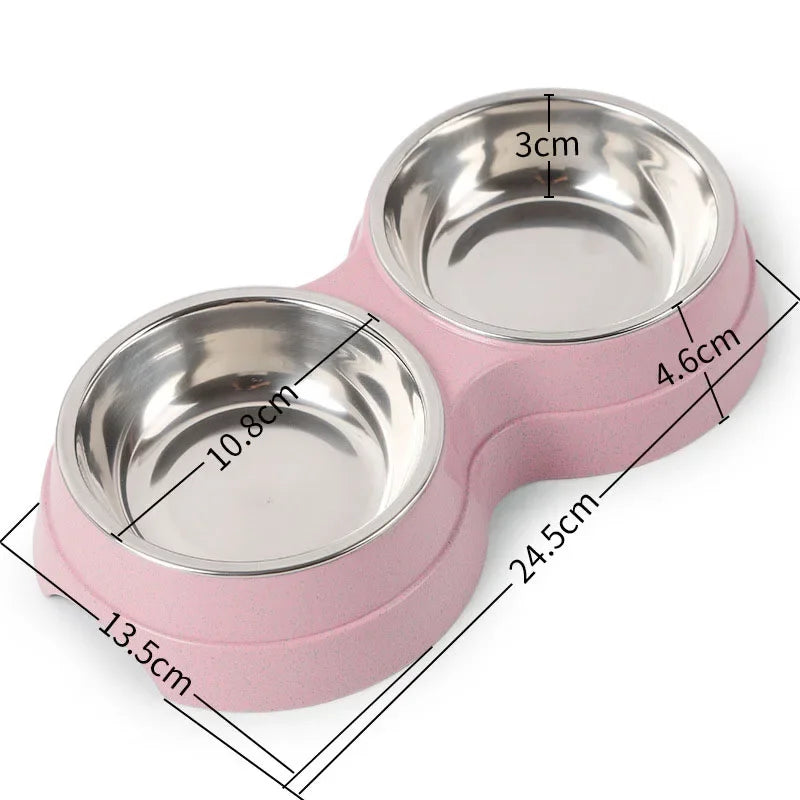 Stainless Steel Double Pet Bowls – Food & Water Feeder for Dogs & Cats