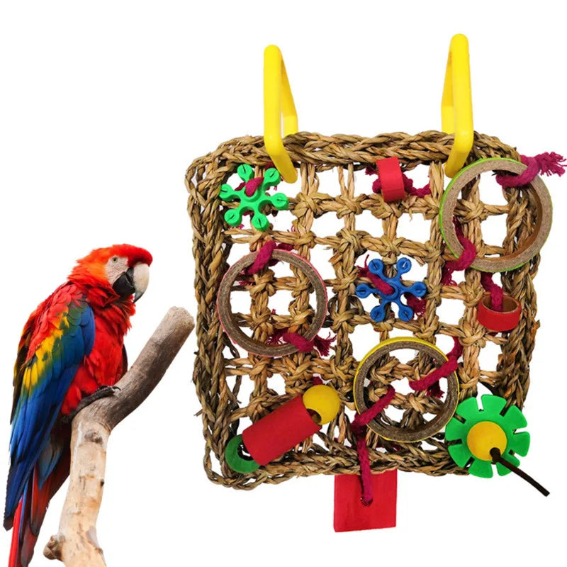 8-Piece Parrot Toy Set – Wooden Bite Toys, Swing, Ball, Bell, and Training Accessories for Birds