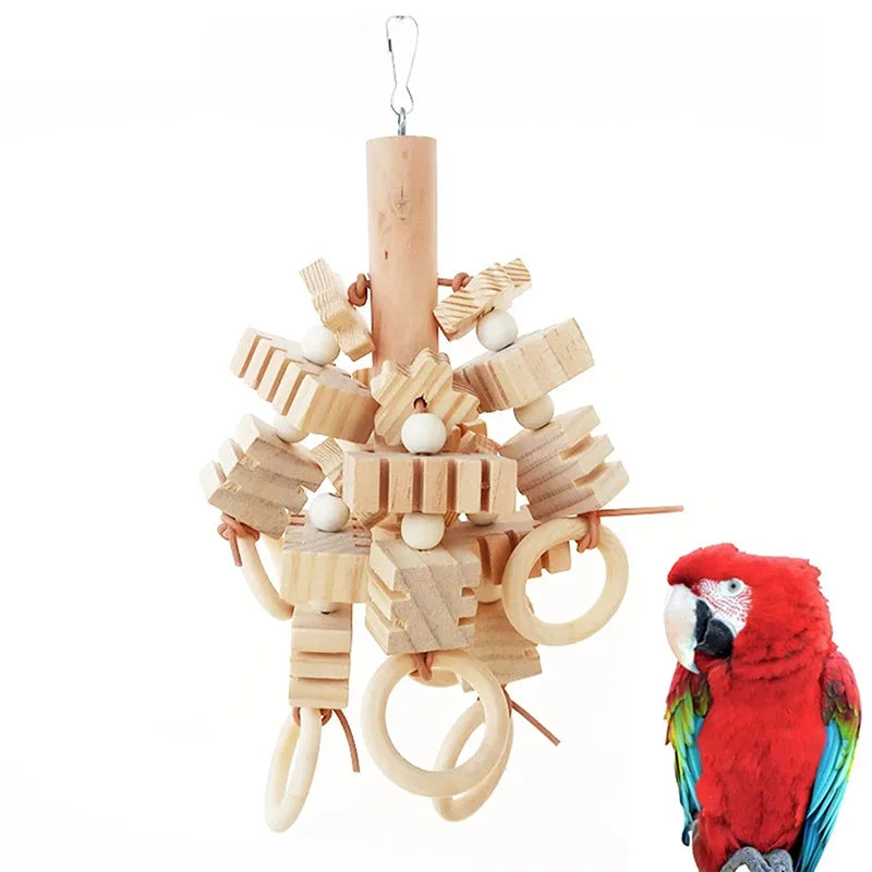 8-Piece Parrot Toy Set – Wooden Bite Toys, Swing, Ball, Bell, and Training Accessories for Birds