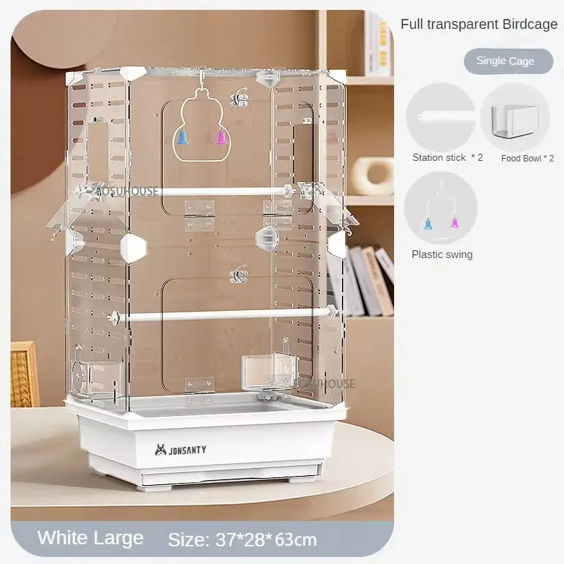 Large Transparent Acrylic Bird Cage – Luxury Splash-Proof & Breathable Design for Parrots, Budgies, & Cockatiels