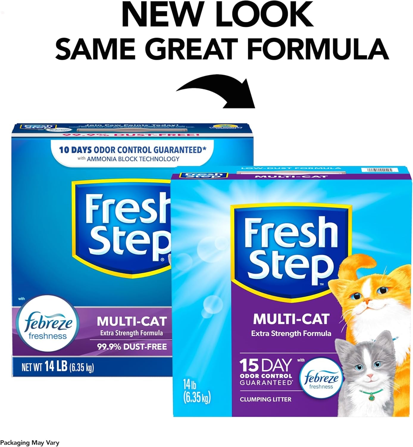 Clumping Cat Litter Multi-Cat Extra Strength Formula with Febreze Freshness, Multi Cat Litter with Ammonia Block Technology, 14 Lb. Box