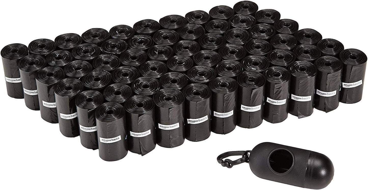 Leak-Proof Dog Poop Bags with Dispenser & Leash Clip – 300 Count, Unscented, Black, 13x9 Inch (20 Packs of 15)