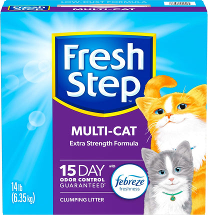 Clumping Cat Litter Multi-Cat Extra Strength Formula with Febreze Freshness, Multi Cat Litter with Ammonia Block Technology, 14 Lb. Box