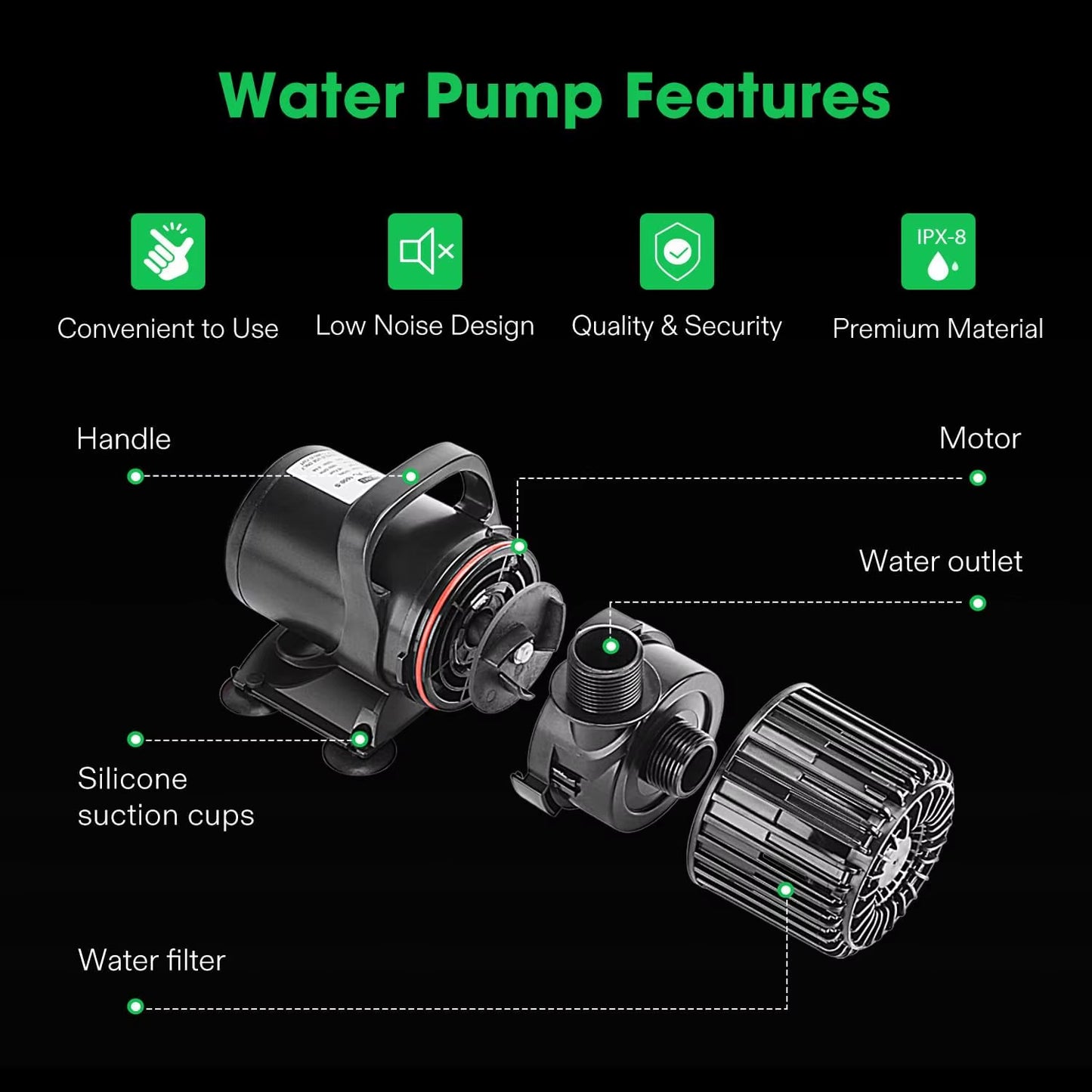 1600 GPH Submersible Pump – 100W, Ultra Quiet, 14ft Lift for Ponds & Waterfalls